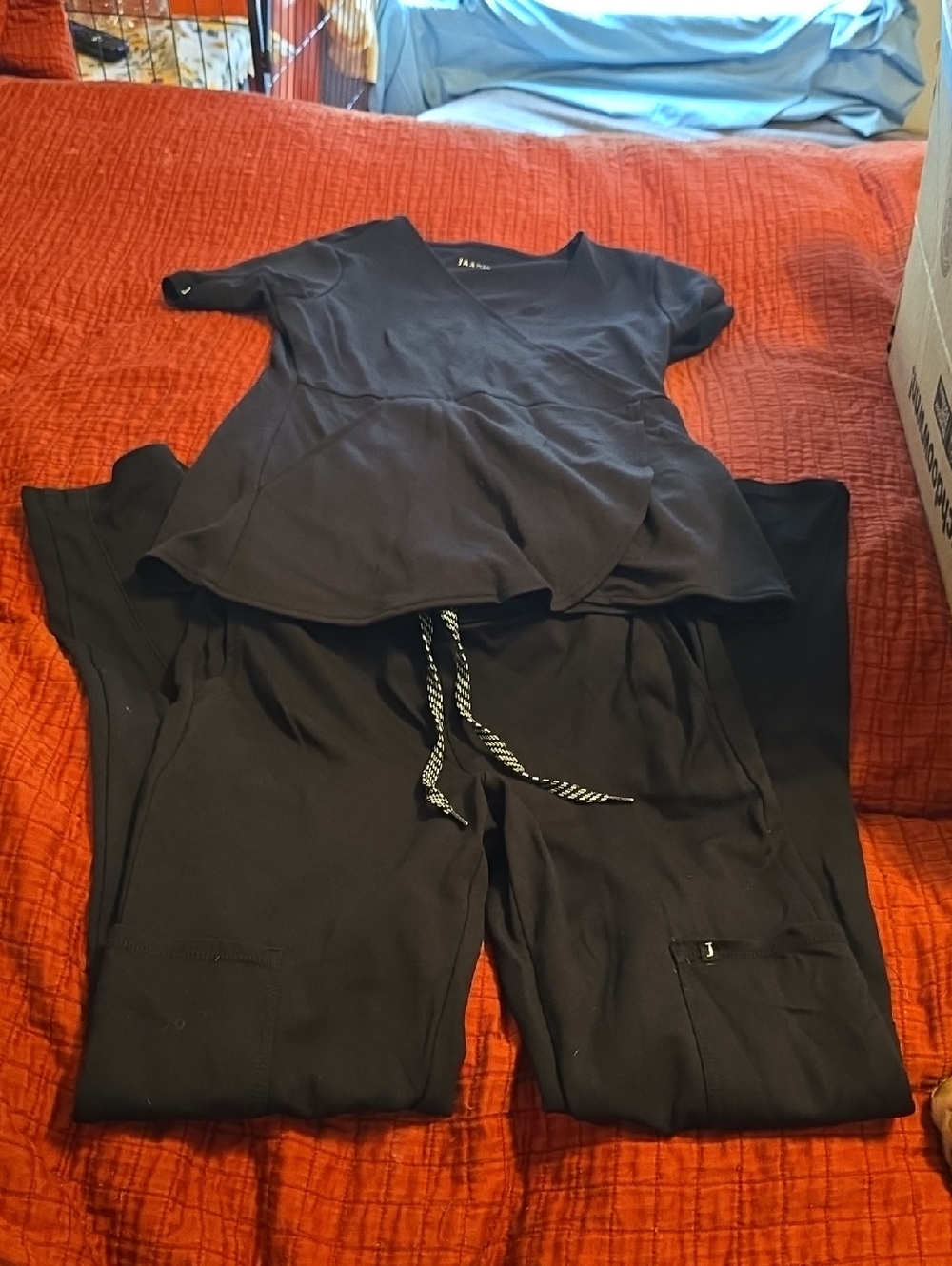 Jaanuu Black Women’s Peplum Scrub Top & Drawstring Jogger Set And Xst Joggers
